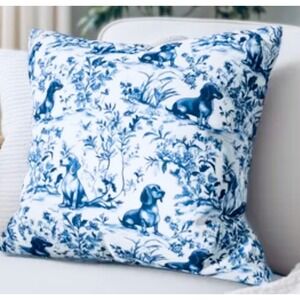 NEW Dachshund French Toile‎ Throw Pillow Covers Blue White Set of 2 18x18